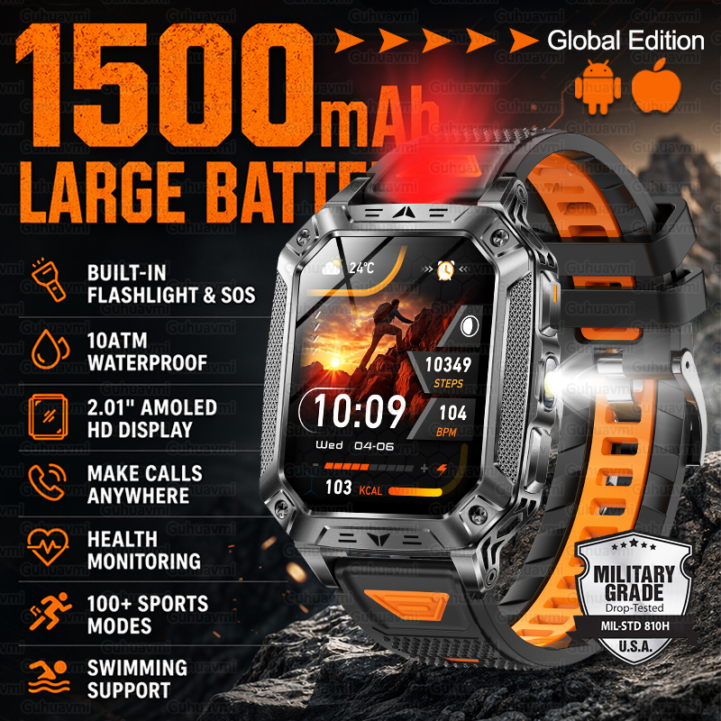Heart Rate Gps Watch - New 1500mAh Military Outdoor Smartwatch For