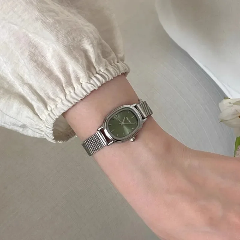 Ladies Fashion Watch - Small Oval Dial Green Watch Simple