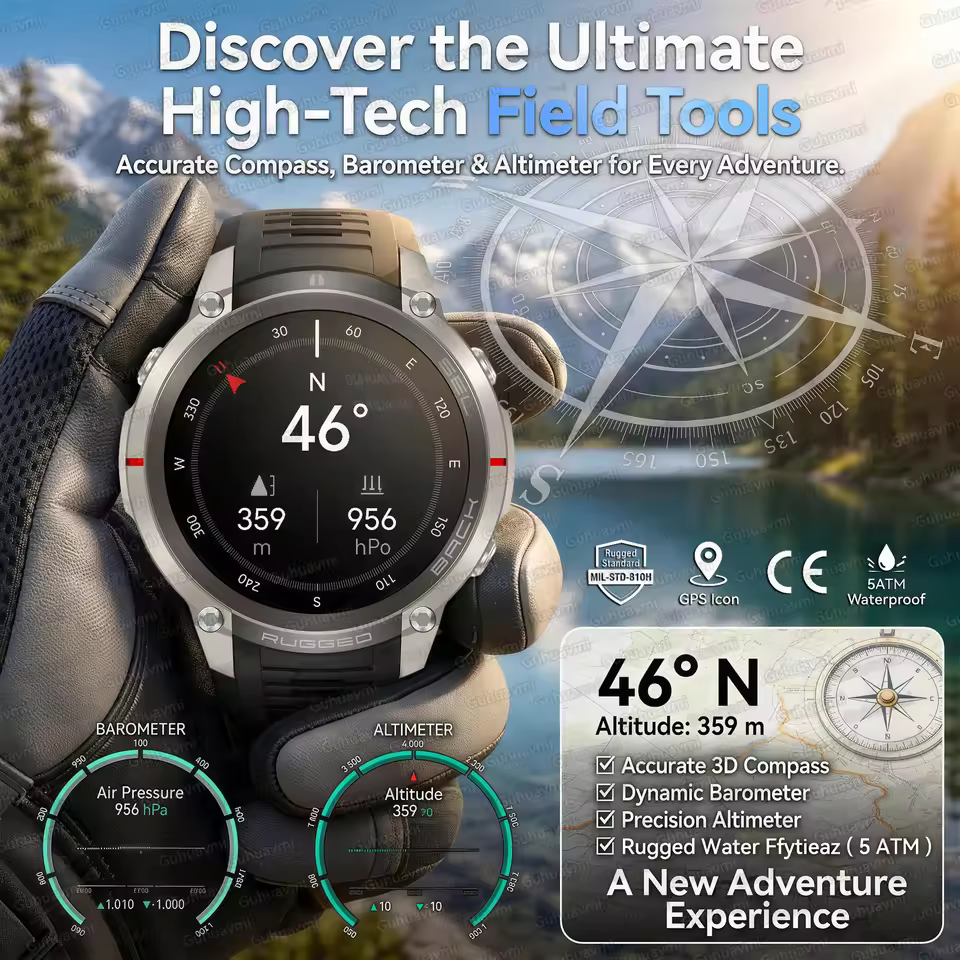 NEW Rugged Military GPS Offlin - Smartwatch Rugged Watches For Men บทวิจารณ์และราคา