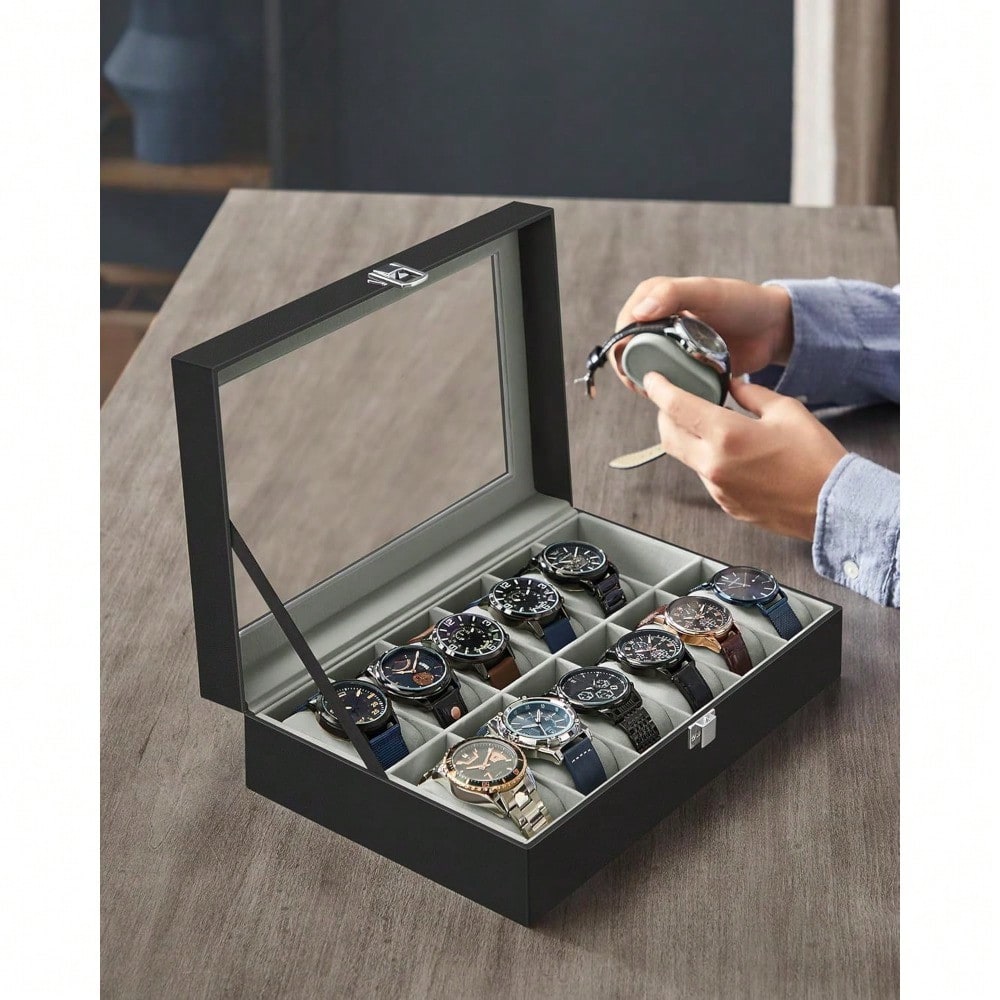 12 Slot Black Watch Box Organi - Watch Display Pillow บทวิจารณ์และราคา