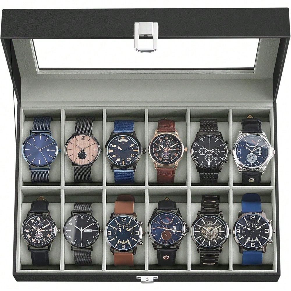 12 Slot Black Watch Box Organi - Watch Display Pillow บทวิจารณ์และราคา