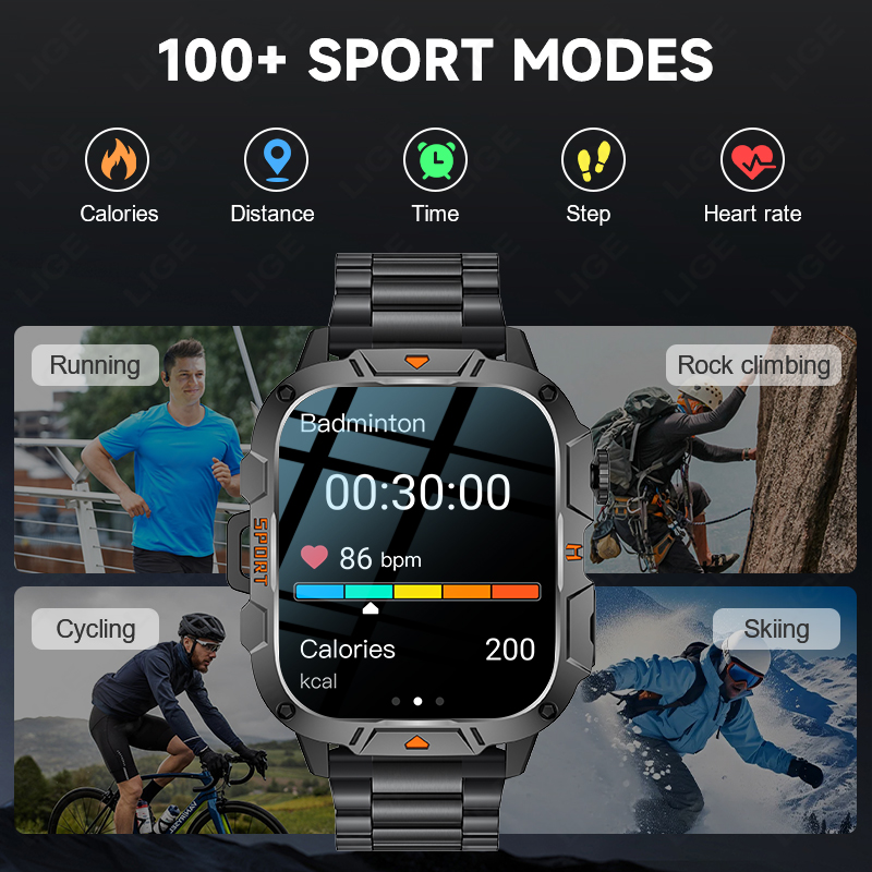 LIGE Rugged Military Smart Wat - Smartwatch Rugged Watches For Men บทวิจารณ์และราคา