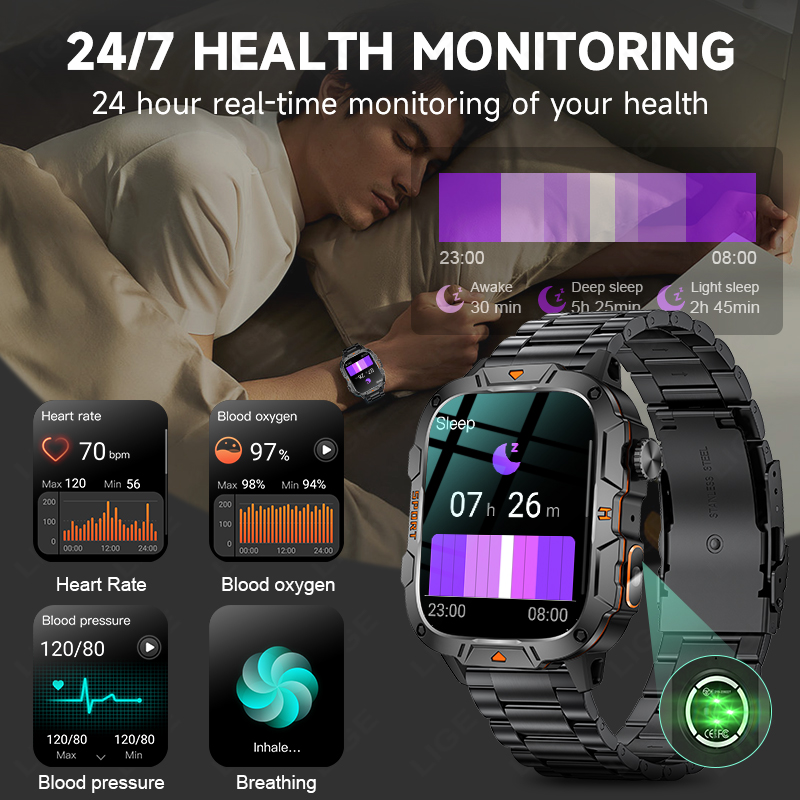 LIGE Rugged Military Smart Wat - Smartwatch Rugged Watches For Men บทวิจารณ์และราคา