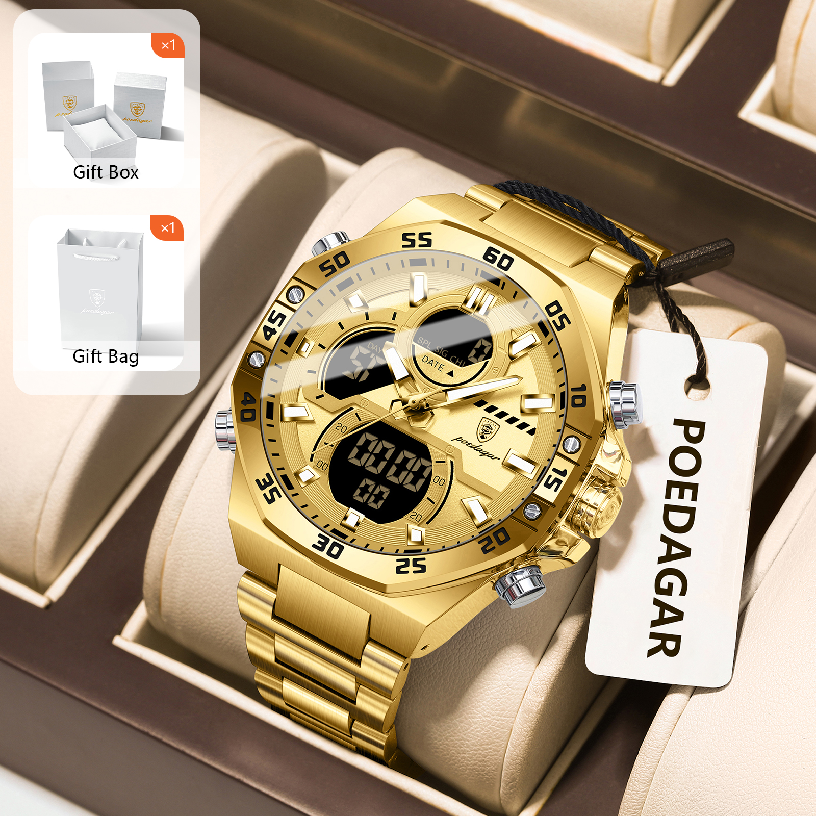 POEDAGAR Sport Men Watch LED W - Chronograph Sport Watch บทวิจารณ์และราคา