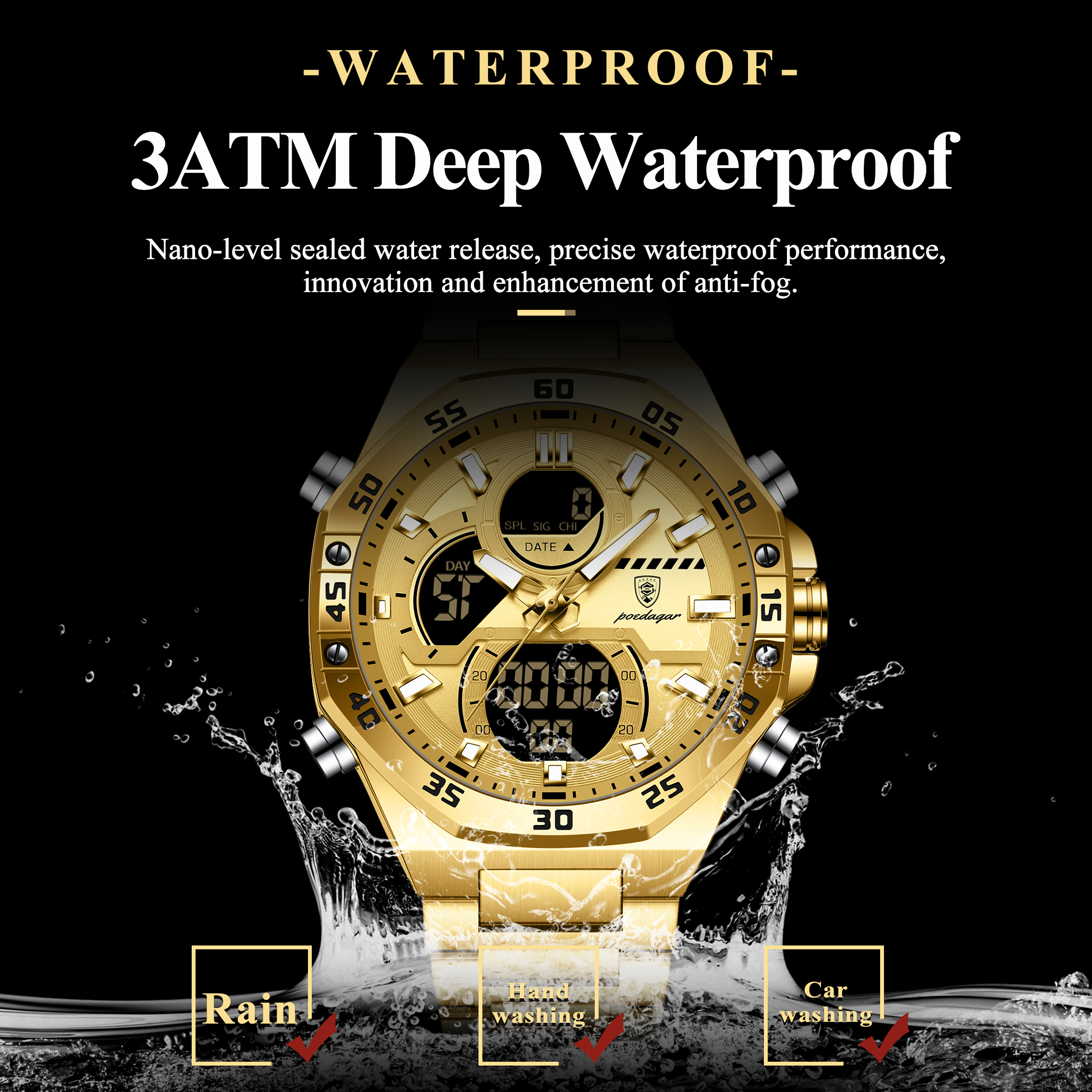 POEDAGAR Sport Men Watch LED W - Chronograph Sport Watch บทวิจารณ์และราคา