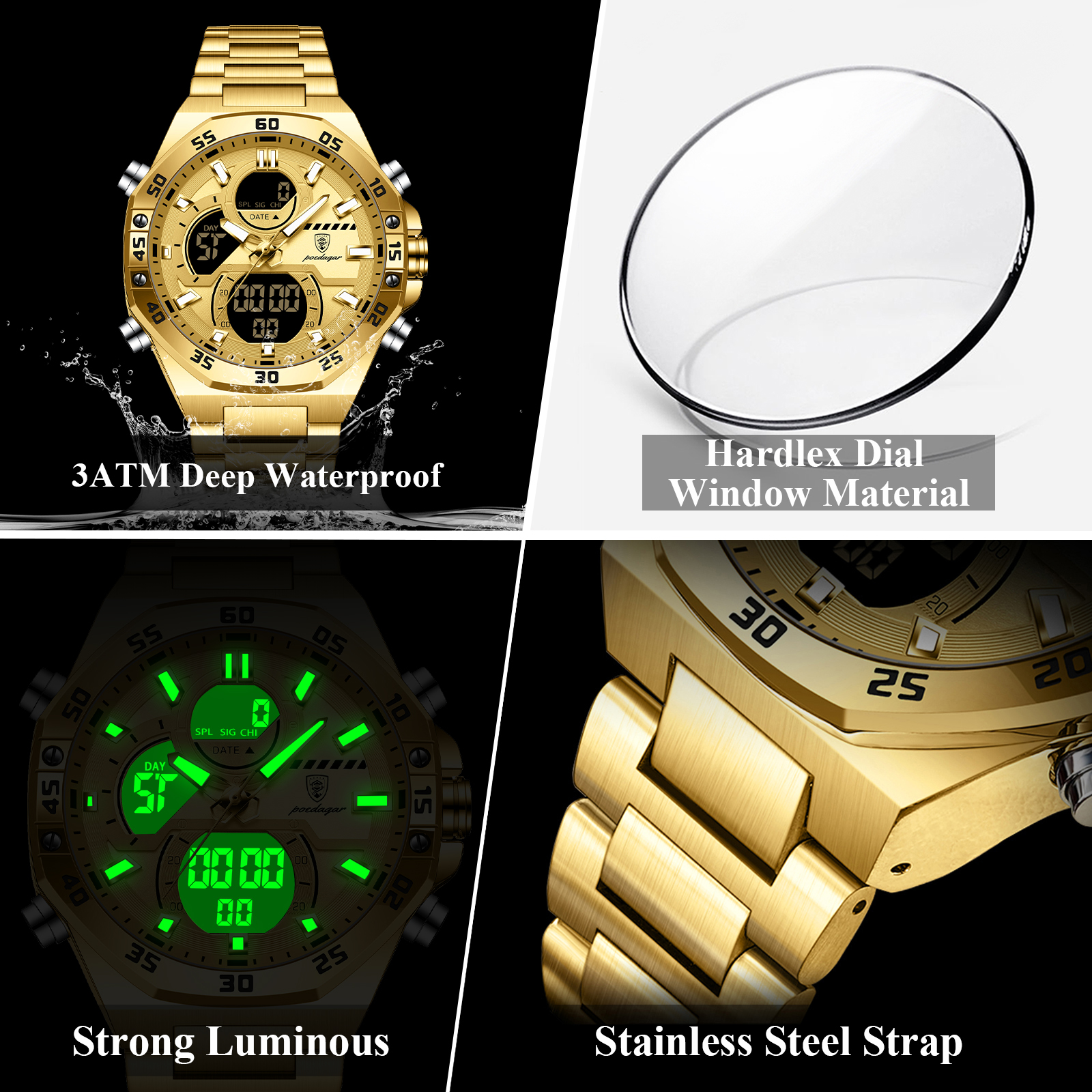 POEDAGAR Sport Men Watch LED W - Chronograph Sport Watch บทวิจารณ์และราคา