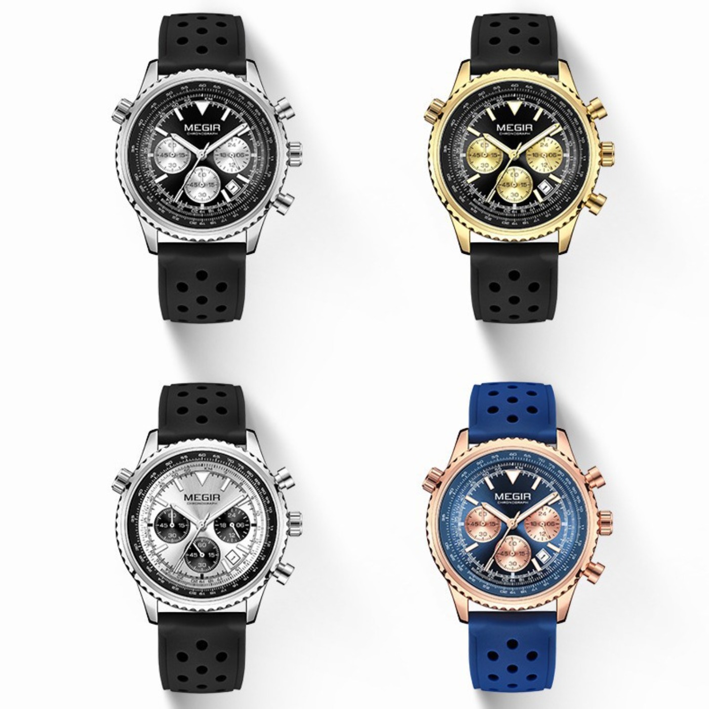 MEGIR Silver Black Quartz Watc - Chronograph Sport Watch บทวิจารณ์และราคา