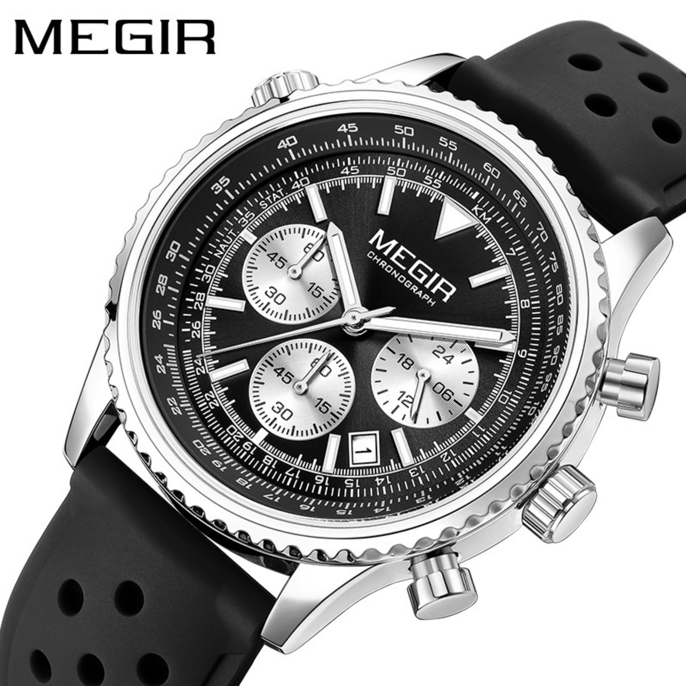 MEGIR Silver Black Quartz Watc - Chronograph Sport Watch บทวิจารณ์และราคา
