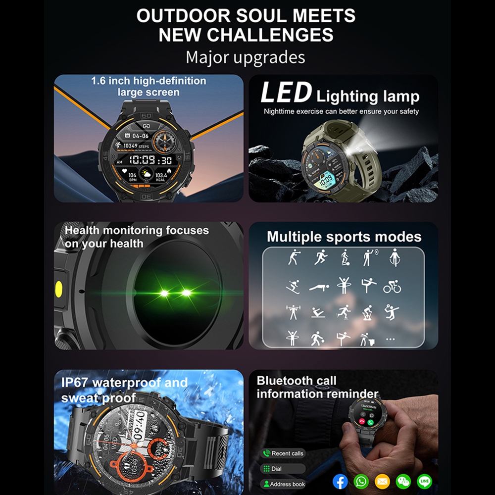 Outdoor Military Rugged Smartw - Smartwatch Rugged Watches For Men บทวิจารณ์และราคา