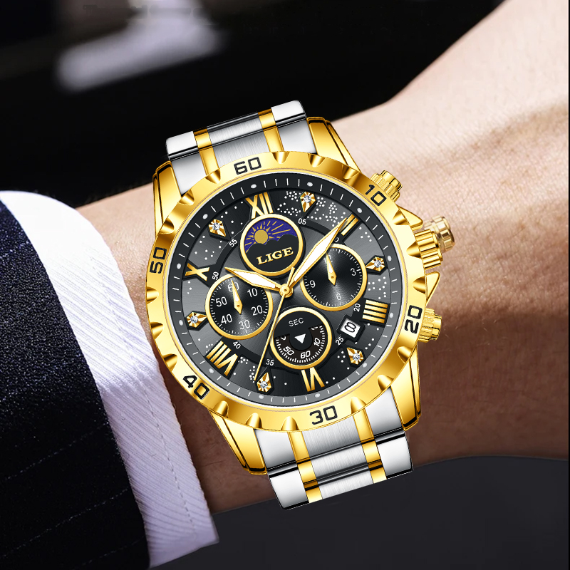 LIGE Top Brand Luxury Quartz M - Chronograph Sport Watch บทวิจารณ์และราคา