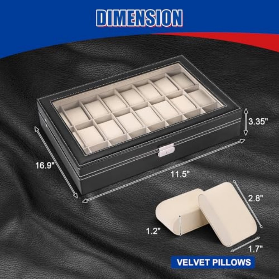 24 Slots Watch Box, PU Leather - Watch Display Pillow บทวิจารณ์และราคา