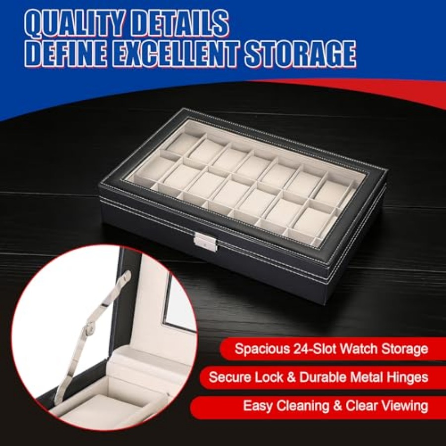 24 Slots Watch Box, PU Leather - Watch Display Pillow บทวิจารณ์และราคา