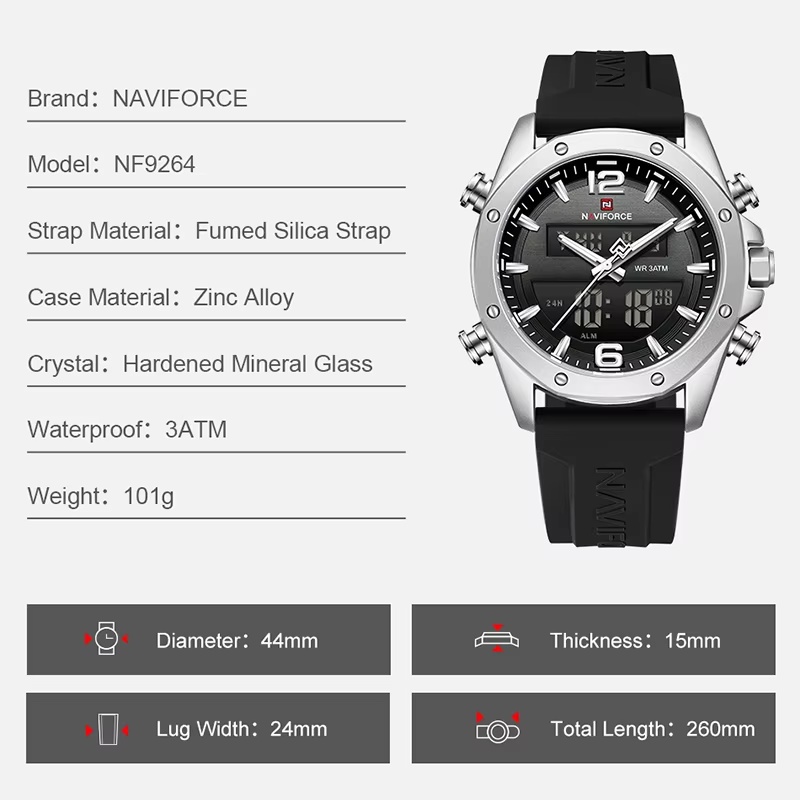 NAVIFORCE Men Quartz LCD Dual  - Watch Display Pillow บทวิจารณ์และราคา