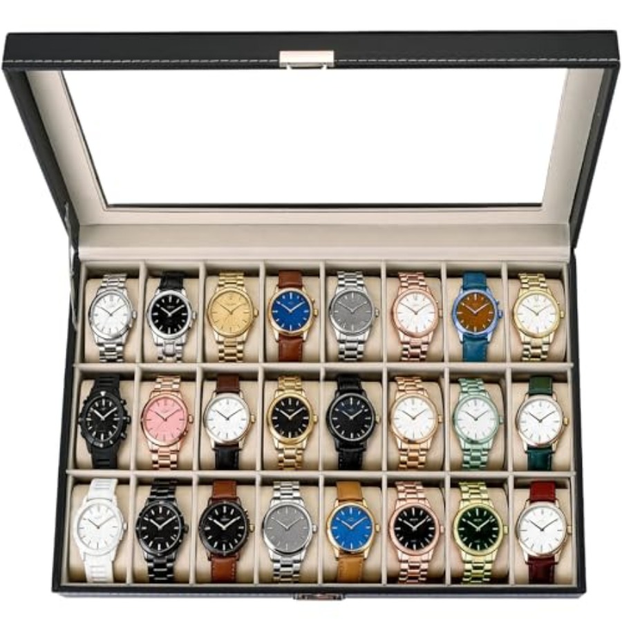 24 Slots Watch Box with Glass  - Watch Display Pillow บทวิจารณ์และราคา