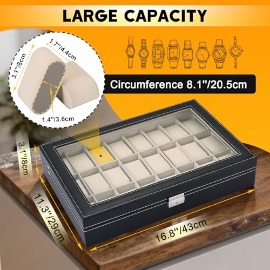 24 Slots Watch Box with Glass  - Watch Display Pillow บทวิจารณ์และราคา