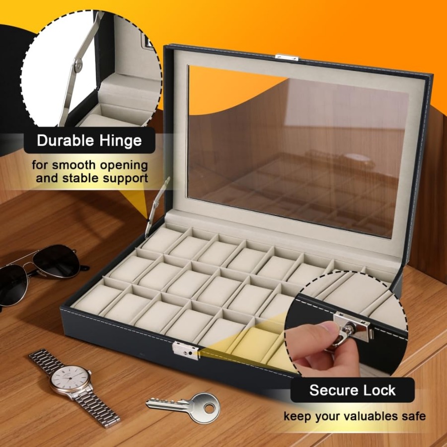 24 Slots Watch Box with Glass  - Watch Display Pillow บทวิจารณ์และราคา