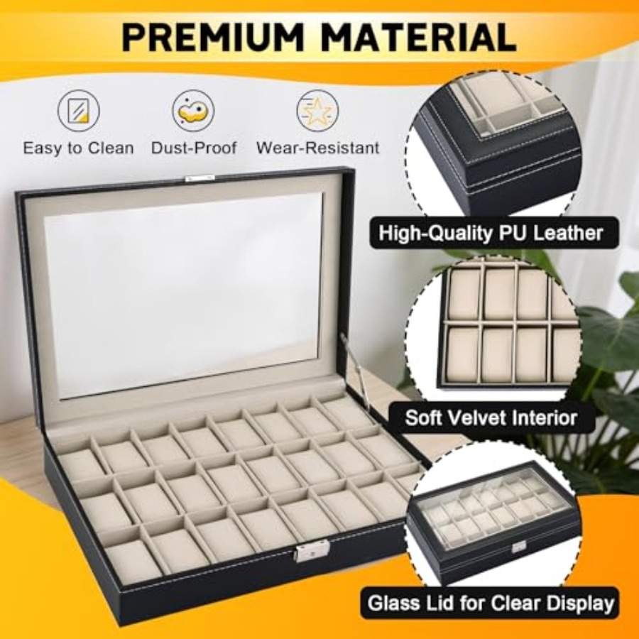 24 Slots Watch Box with Glass  - Watch Display Pillow บทวิจารณ์และราคา