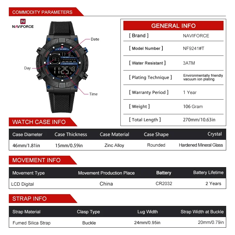 NAVIFORCE New LCD Digital Spor - Watch Display Pillow บทวิจารณ์และราคา
