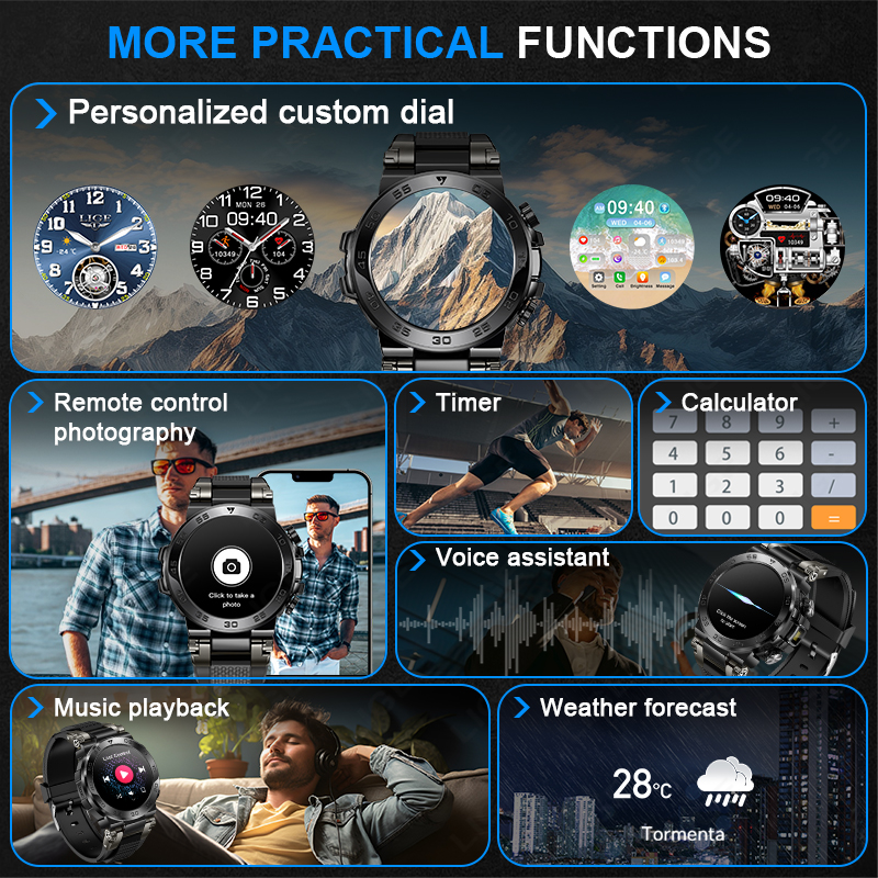 LIGE Rugged Military Smart Wat - Smartwatch Rugged Watches For Men บทวิจารณ์และราคา